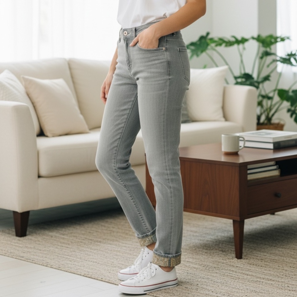 White House Black Market Slim Mid Rise Gray Jeans Size 00 NWT Cuffed Stud Detail